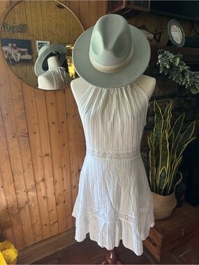 White Halter Lace-Trim Sundress